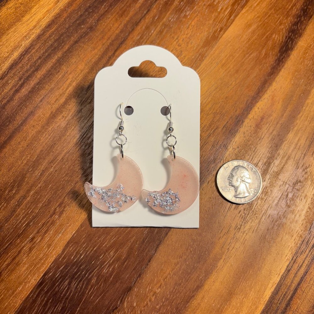 Pastel Pink and Silver Moon Earrings
